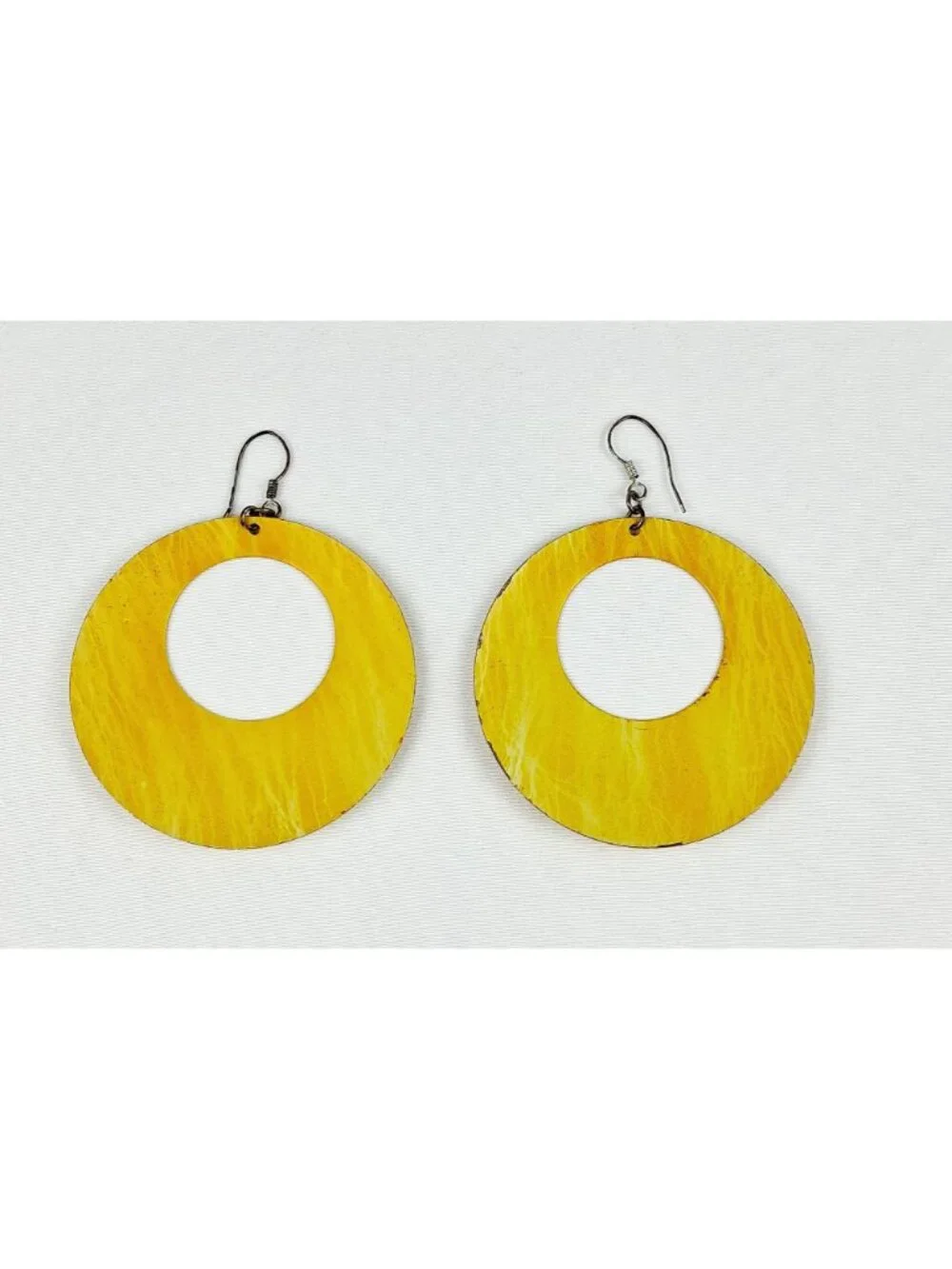 Yellow Circular Drop Earrings With Swirl Pattern - Lightweight & Stylish For Cas - Picture 8 of 11